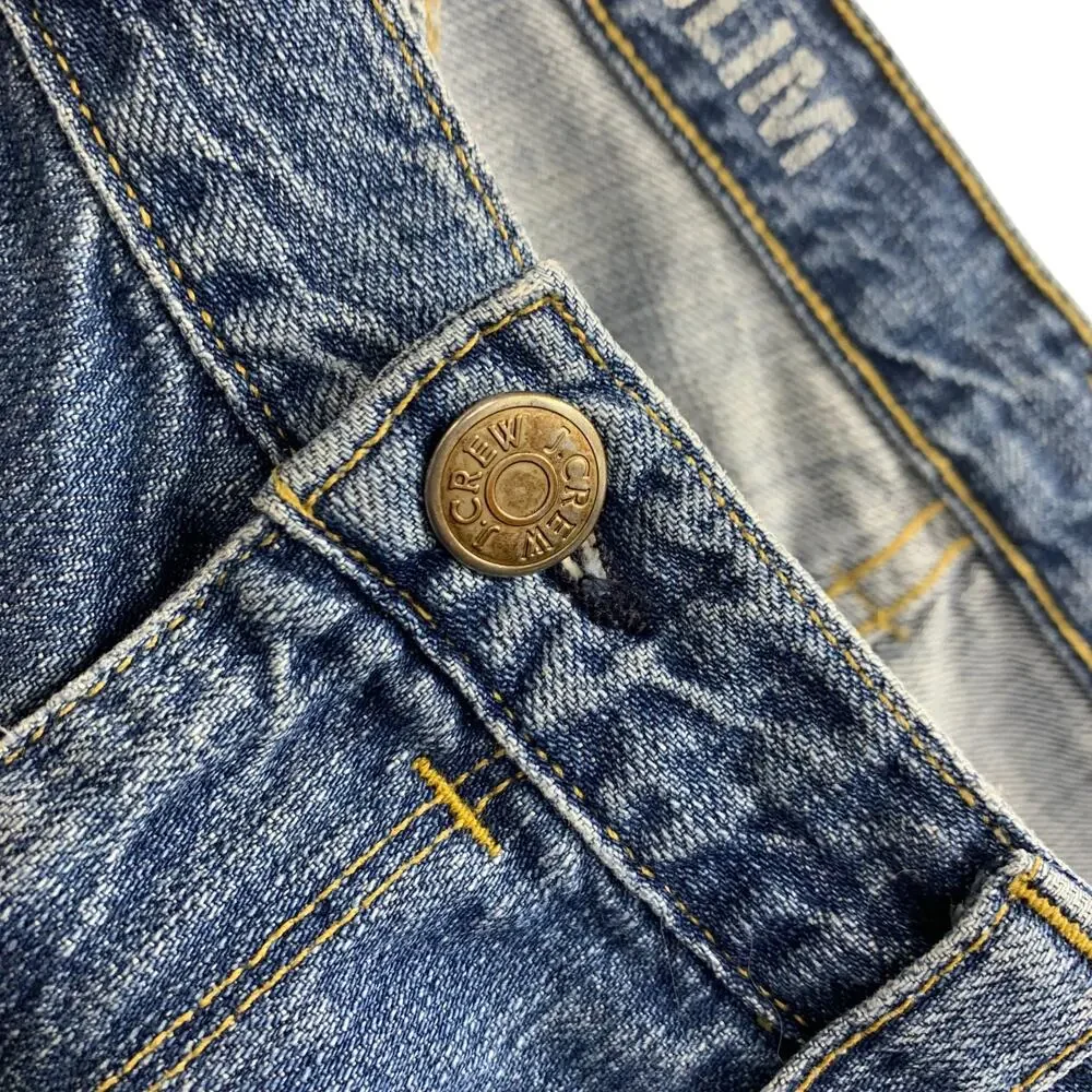 JCREW Vintage Slim Jeans Size 32X33 Destroyed Holes 100% Cotton Blue Paint Denim